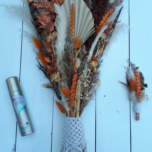Bruidsboeket "autumn vibes" met corsage en macrame handvat